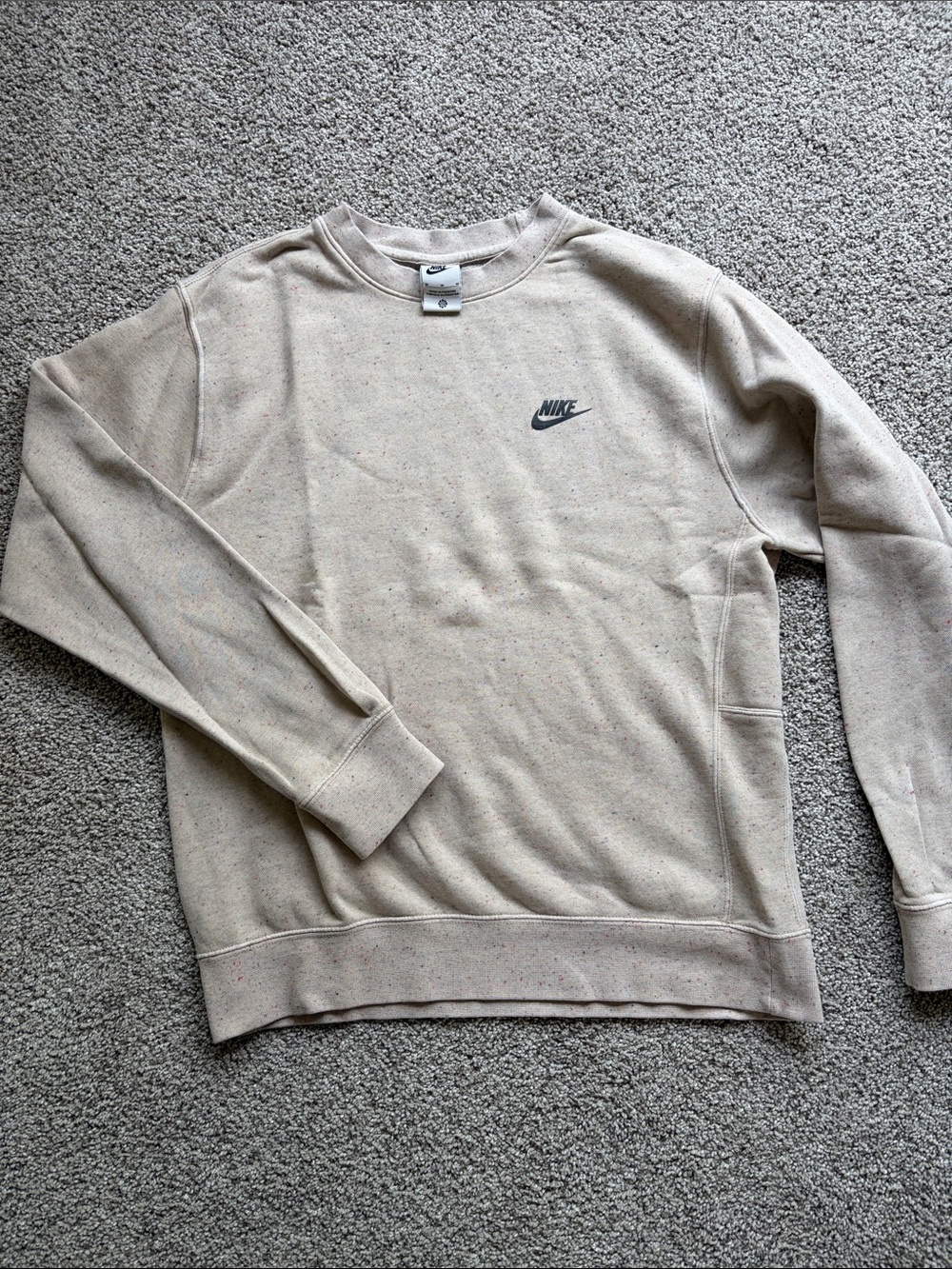 Nike Women’s Crewneck Speckled Sweatshirt in Oatmeal with Black Logo